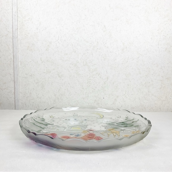 Vintage Grandeur Noel Painted Glass Santa Reindeer Round Christmas Platter 14” - Picture 7 of 10